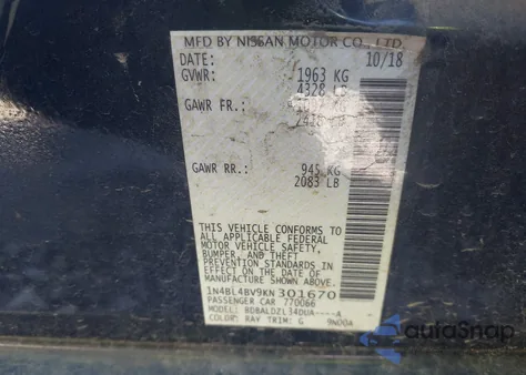 2019 Nissan Altima 2.5 S z USA, uszkodzony, nr VIN 1N4BL4BV9KN301670